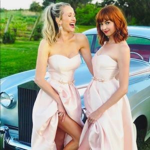 Alfred Sung Strapless Low High Maxi Dress Blush